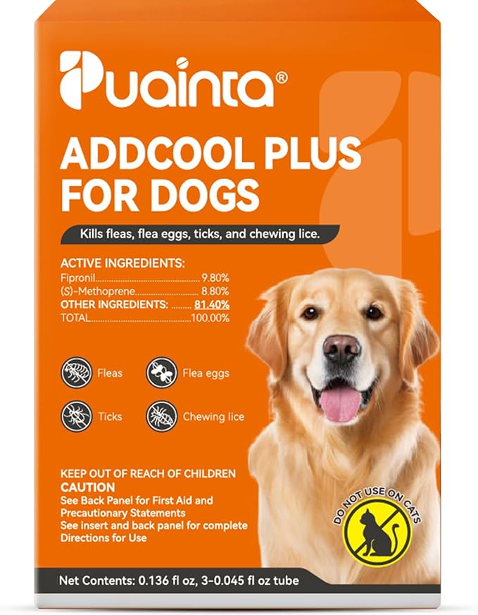 PUAINTA Addcool Plus Flea and Tick Prevention for Medium Dogs (23-44 lbs), Professional Topical Treatment, 3 Monthly Doses, Fast-Acting Waterproof Dog Flea Drops