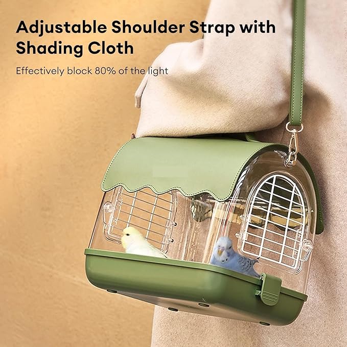 Indoor Bird Cage Bird Carrier Backpack with Perch, Transparent Travel Cage Bag with Shade Cover Visible Window for Parrots Budgie Decorative Aviary(Green)