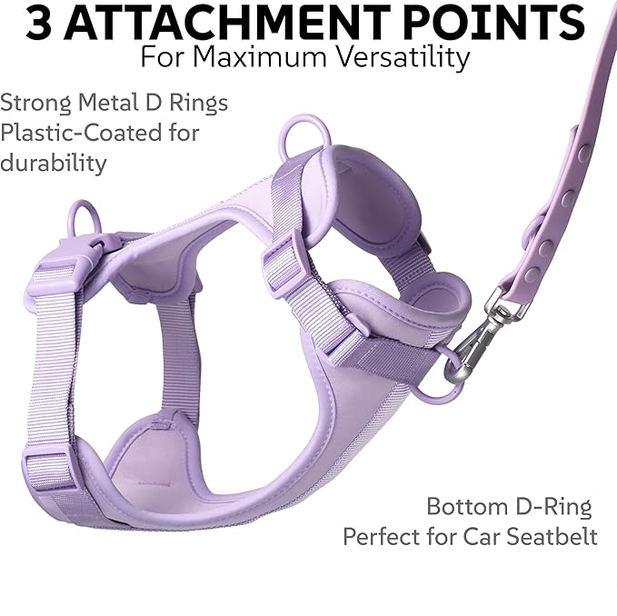 Dog Harness, Collar & Leash Set, Adjustable No Pull Harness with 3 Leash Clips, Waterproof Matching Collar & Leash, Breathable Comfort (Lilac, Medium)