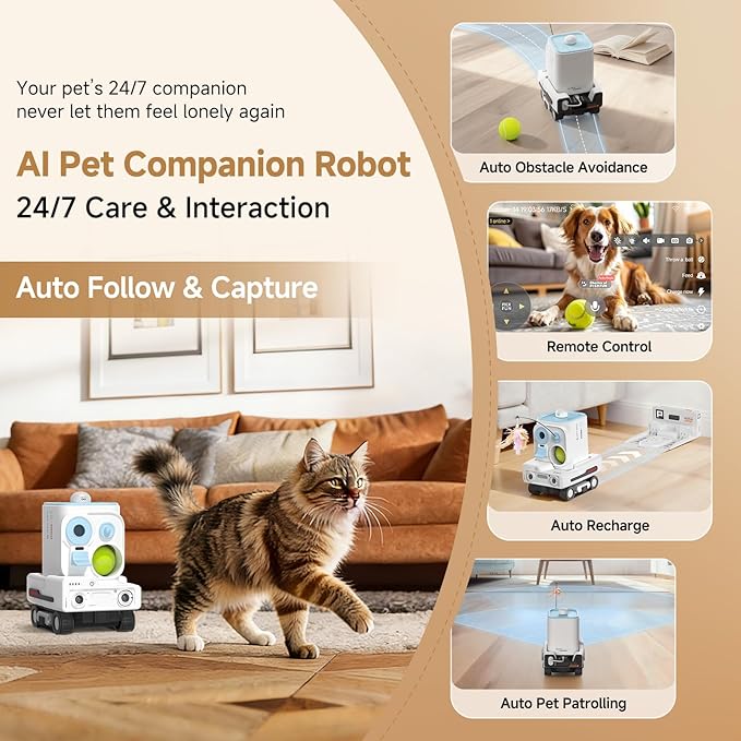Pmate AI Pet Camera Robot Companion for Dogs & Cats, Robot Camera with Visual Recognition, Remote Video Interaction, Auto Feeding & Play, Red Light Teaser, Night Vision, Auto Charging, Blue