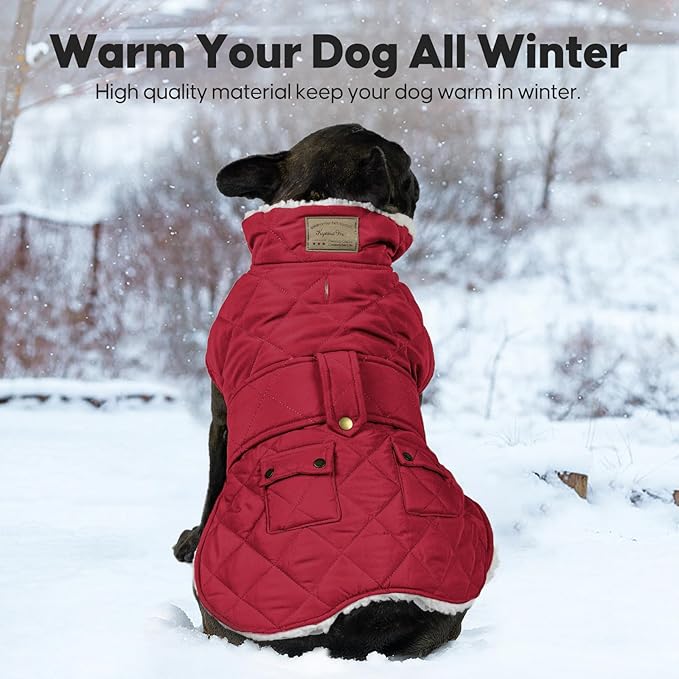 KYEESE Dog Coat Waterproof Dog Coats for Large Dogs Warm Pets Clothes for Cold Weather Windproof Dogs Jacket with Fleece Lined Thick Pet Winter Puffer Coat with Pocket Soft Pet Sweater with Leash Hole