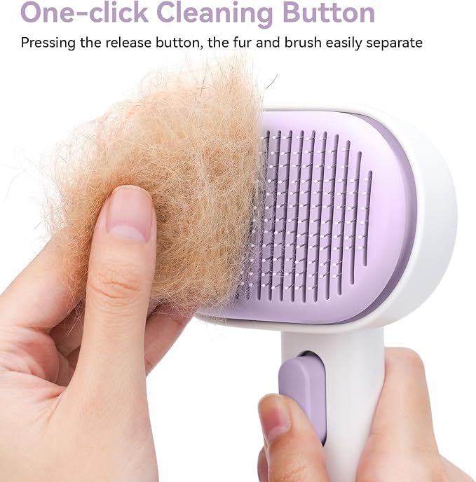 aumuca Cat and Dog Grooming Brush for Shedding, Removes Loose Fur from Long or Short Haired Pets - Ideal for Cats, Kittens, Rabbits, and More - Purple - Image 5