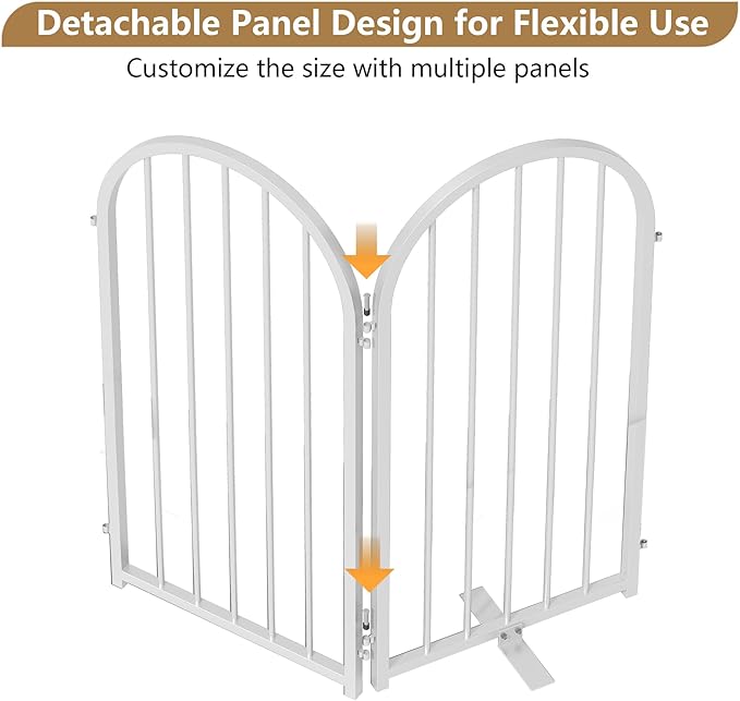 PUPETPO Full Metal Dog Gate for Indoor Outdoor, 32" Tall Free Standing Pet Dog Fence, 54" Wide Arched Pet Gates for Stairs, Hallways, Doorways, Kitchen, Decks, Yards (White, 3 Panels)