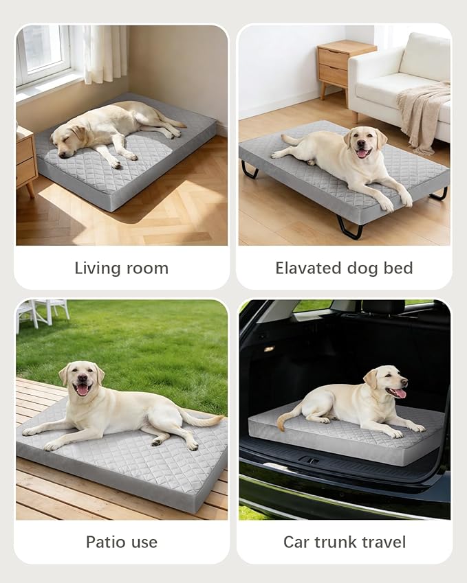 NUPIDA Orthopedic XL Dog Beds Large Sized Dog Waterproof Bed with Removable Washable Cover and Non-Slip Bottom, Quilting Pet Mattress for Crate, 41x27 Inch, Light Gray
