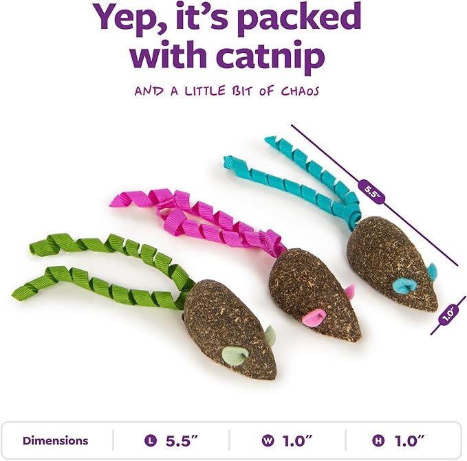 SmartyKat Magic Mice Compressed Catnip and Ribbon Cat Toys, Mess-Free for Hunting & Batting Fun for Cats & Kittens, Set of 3 - Image 3
