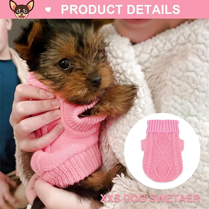 2 Pieces Dog Sweater for Small Dogs Winter Warm Dog Knitted Sweaters Cute Puppy Clothes for Chihuahua Teacup Yorkie Spring Pet Cat Knitwear Turtleneck Thick Clothes M(7.3~11.3lbs)
