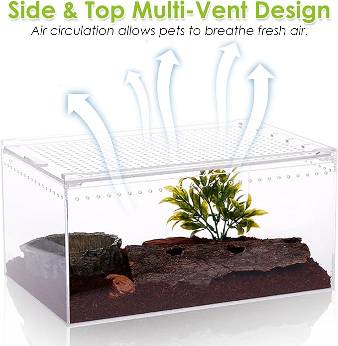 Reptile Terrarium Enclosure 12"x 8"x 6" Acrylic Tarantula Breeding Box Magnetic Hermit Crab Habitat Tank Transparent Jumping Spider Cage for Insect Snail Amphibians Sling Isopods