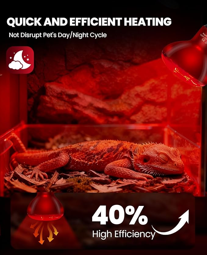 KINDEEP Infrared Heat Lamp Bulbs: 100W Reptile Heat Light 2 Pack - Red Basking Spot Light Bulbs Reptile Heating lamp for Lizard Bearded Dragon Turtle Snake Leopard Gecko Tortoise Chickens