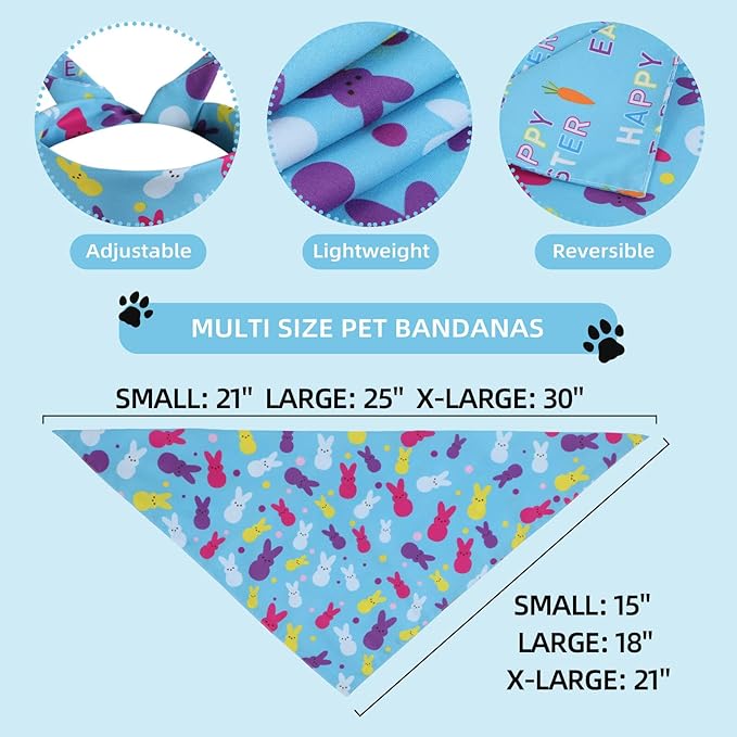 Easter Dog Bandana -1 Pack, Premium Durable Triangle Reversible Dog Scarf, Adjustable Puppy Bandana Breed Bib Handkerchief for Girl or Boy Large&Medium Dogs Cats Pets