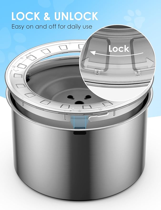 Heouvo 2.6 Gallon Large Dog Water Bowl No Spill,【Anti Digging Lid & Rubber Bottom】 Spill Proof Dog Bowl, Anti Splash Mess Dripless Slow Drinking Stainless Steel Water for Sloppy Messy Drinkers Car