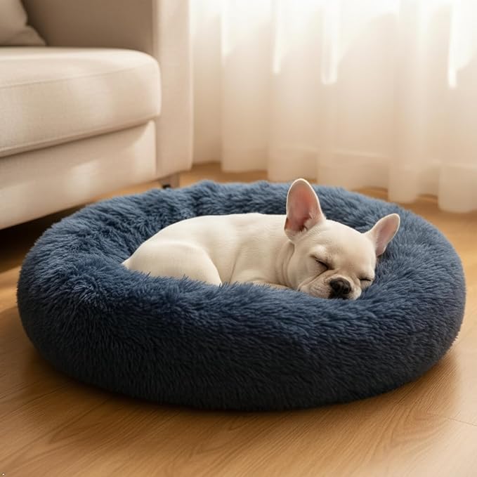 Comfort Donut Dog Bed for Small Dogs, Cat Bed & Pet Bed for Indoor Use, Medium Size with Soft Plush, Round Dog Beds for Large Dogs and Cats (Gray, 20''Lx20''Wx8''Th)