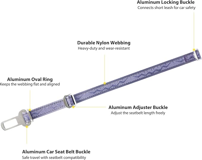 Dog Leash and Collar, Dog Seat Belt for Car, Reflective Nylon, Metal Buckle, IP68, Padded Handle Leash, Durable and Comfortable, for Small Medium Large Dogs (Lavender Purple, L)