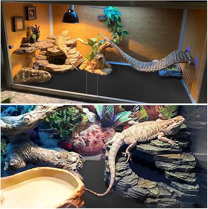 Reptile Carpet,Bearded Dragon Tank Accessories,Reptile Mat, Leopard Gecko Substrate,Bearded Dragon Tank Flooring,Snake,Tortoise Bedding(18" × 79 ", 3 PCS Black Thicker Mat)