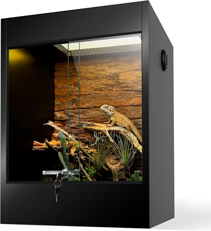 65 Gallon Bearded Dragon Tank, PVC Reptile Enclosure Terrarium, Front Opening Reptile Tank 36x23.6x17.7 with Tempered Glass, Sliding Door & Screen Top for Leopard Geckos, Snakes, Ball Pythons, Lizards