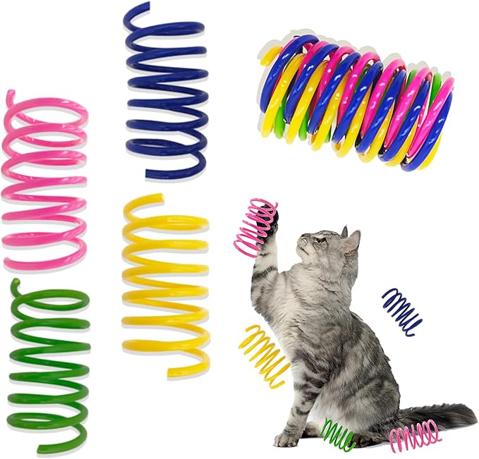 Cat Spring Toys 60 Pack, Interactive Toys for Kittens to Swat, Bite & Hunt, Colorful Durable Plastic Spiral Springs for Indoor Cats by YULOYI