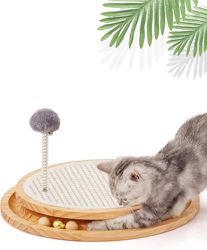 LMUGOOS Cat Scratcher, Cat Natural Sisal Scratching Pad, Kitten Interactive Toy with Ball Track Spring Ball for Chasing Hunting Mental Physical Exercise Puzzle by LMUGOOS