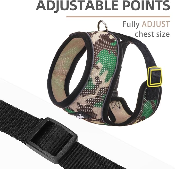 PUPTECK Soft Mesh Dog Harness and Leash Set Pet Puppy Cat Comfort Padded Vest No Pull Harnesses, Camouflage, M