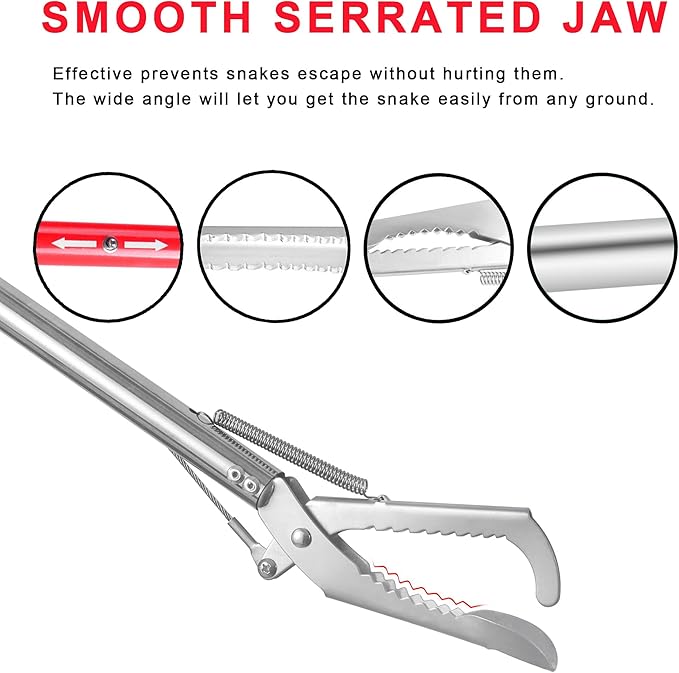 50"Snake Grabber Tool,Collapsible 3 Sections Snake Stick,Snake Tongs Only 17 in After Folding,Snake Stick Suitable for Many Scenarios，Snake Grabber Toolcan Also be Used as Reptile Tongs and Snake Hook
