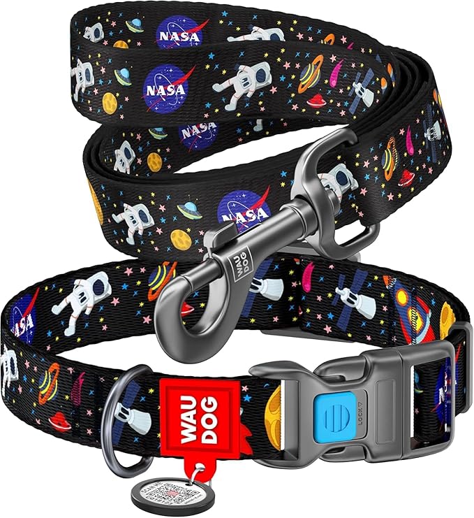 Nylon Dog Collar and Leash Set - Adjustable Dog Collar for Large Dogs, Small & Medium Dogs - Puppy Collars for Large Breed - Boy & Girl Collars with Durable Plastic Buckle and QR Tag