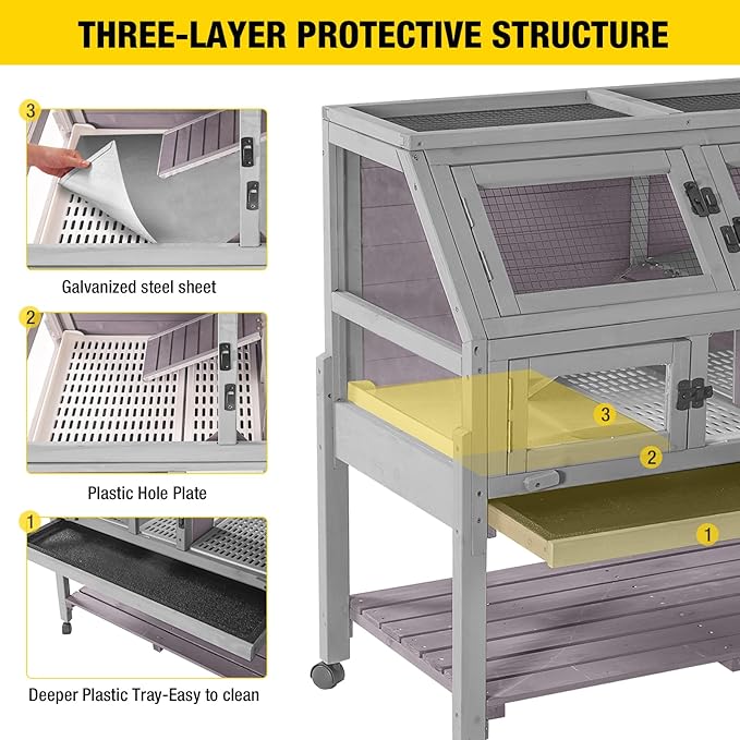Large Guinea Pig Cage with 4 Support Feet & Wheels, Anti-Chew Small Animal Cage for Hamsters, Rats, Chinchillas, Includes Deep Leakproof Tray