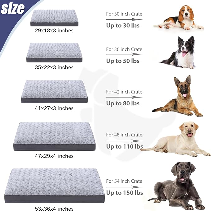 KSIIA Dog Crate Bed Waterproof for Large Dogs - Rose Velvet Soft Fluffy Washable with Removable Cover & Anti-Slip Bottom, 41 x 27 Inch, Light Gray