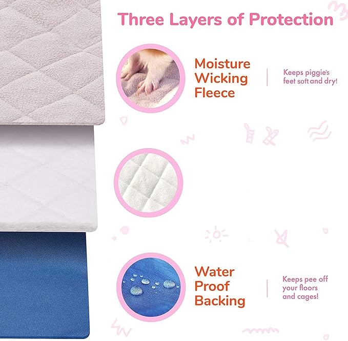 GuineaDad Liner | Guinea Pig Fleece Cage Liners | Guinea Pig Bedding | Burrowing Pocket Sleeve | Extra Absorbent | Waterproof Bottom (Midwest, Pink)