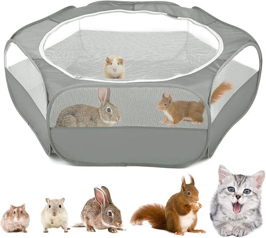 VavoPaw Small Animals Playpen, Waterproof Breathable Indoor Pet Cage Tent with Zipper Cover, Portable Outdoor Exercise Yard Fence for Kitten Hamster Bunny Squirrel Guinea Pig Hedgehog, Gray