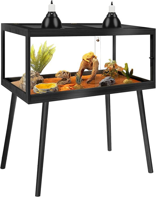 PROLEE Reptile Enclosure with Leg, 82 Gallons Bearded Dragon Tank, Tempered Glass Lizard Tank with Metal Mesh Tops and Lockable Door, Spacious Reptile Habitat for Snake,Lizard (Black)
