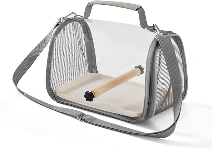 Small Bird Travel Carrier Bag with Stand Perch, Breathable Visible Pet Cage, Bird Outdoor Bag to Carry Parakeet Budgies Parrot Cockatiel Conures (Large)