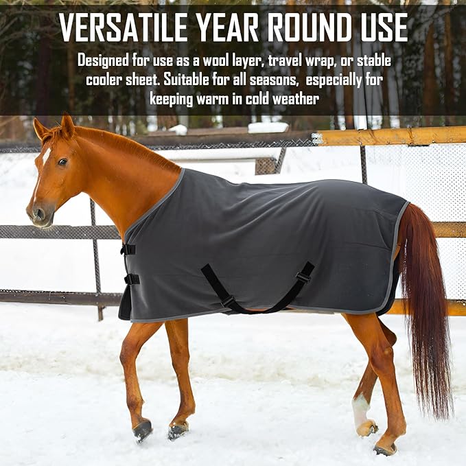2 Pack 72.8 Inch Fleece Horse Cooler Blankets Cooling and Quick-Dry Horse Cooler Sheet with Double Side Anti-Pilling Breathable Fleece Moisture-Wicking Winter Blanket with Adjustable Buckle