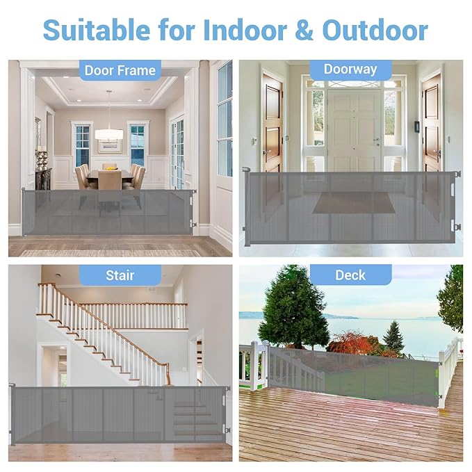 HAMOPY 120 Inch Reinforced Strip Extra Wide Retractable Baby Gate, 33" Tall, Prevent Crawling Through, Wide Extra Long Child Safety Gate for Indoor Baby Fence, Outdoor, Stairs, Deck(Grey)