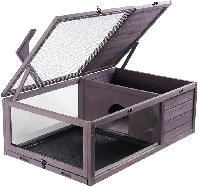 Turtle Habitat Enclosure, Large Wooden Tortoise House for Indoor and Outdoor Use, Reptile Enclosure with Openable Roof & Secure Locking System (Nature)
