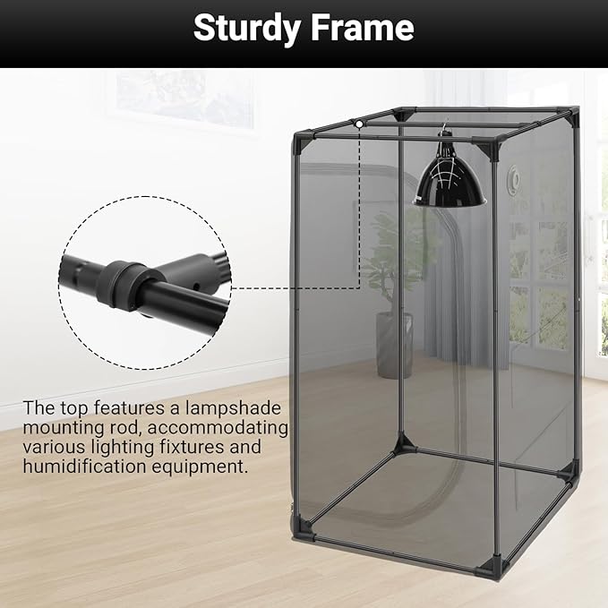 REPTIZOO 120 Gallon Reptile Tent Habitat 24"x24"x48" High Reflective Reptile Terrarium Cage Plant Grow Tent with Ventilation Window and Waterproof Base Tray for Lizards, Bearded Dragons