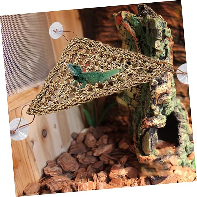 Hemoton Stable Triangle Reptile Hammock Bed for Lizards Small Crabs Elevated Swing Mat with Suckers for Easy Setup for Geckos and Reptile Accessories