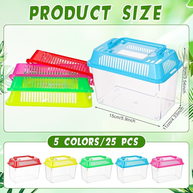LemonRoad 25 Pcs Plastic Reptile Terrariums Carrier Cage Enclosure Snake Breeding Box Hatching Container Fish Tank with Ventilated Lid for Tarantula Spider Turtle Hermit Crab Lizard (5.9x4.3x3.7 Inch)
