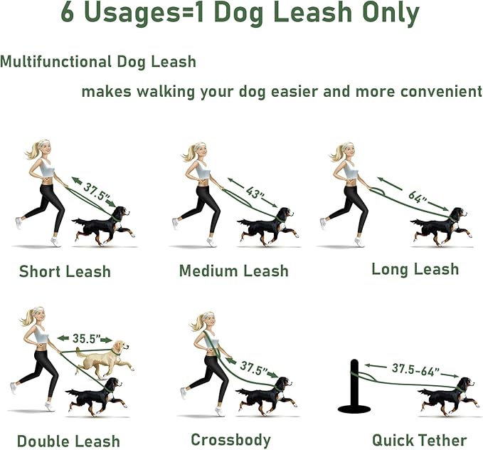 ZALER Dog Collar and Leash Set, Waterproof Adjustable Odor Proof Pet Collars Leashes Easy to Clean, 6FT Dog Leash with 2 Hooks for Large, Medium Small Dogs (XL, Green)