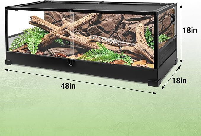 REPTI ZOO 67Gallon Reptile Large Terrarium 48" x 18" x 18" Upgrade Glass Front Opening Tank Sliding Door with Screen Ventilation Reptile Terrarium