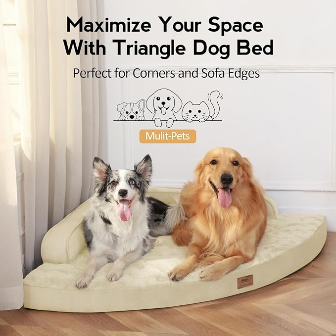 MEKIY Large Dog Bed - XL Orthopedic Egg-Crate Memory Foam Dog Beds with Removable Washable Cover, Waterproof Pet Beds with Non-Slip Bottom, Beige