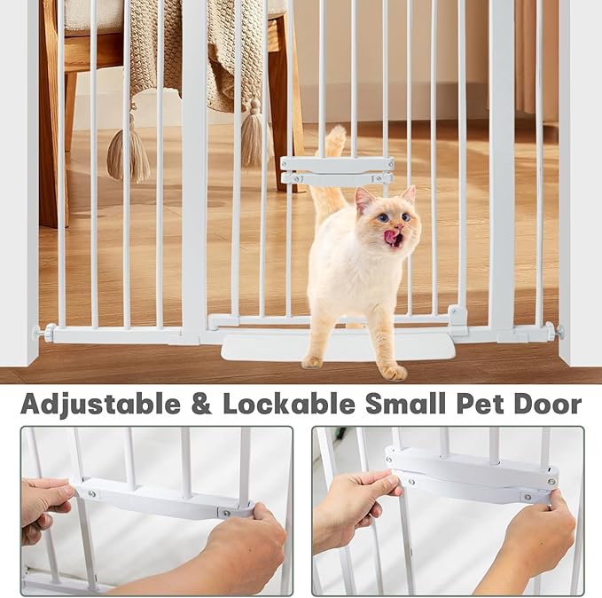 SHYUJAJIE 37 Inch Tall Baby Gate with Small Cat Door, Adjustable 29.55" and 46.06", Auto Close Safety Child Gate for Stairs, Doorway, House, Pressure Mounted