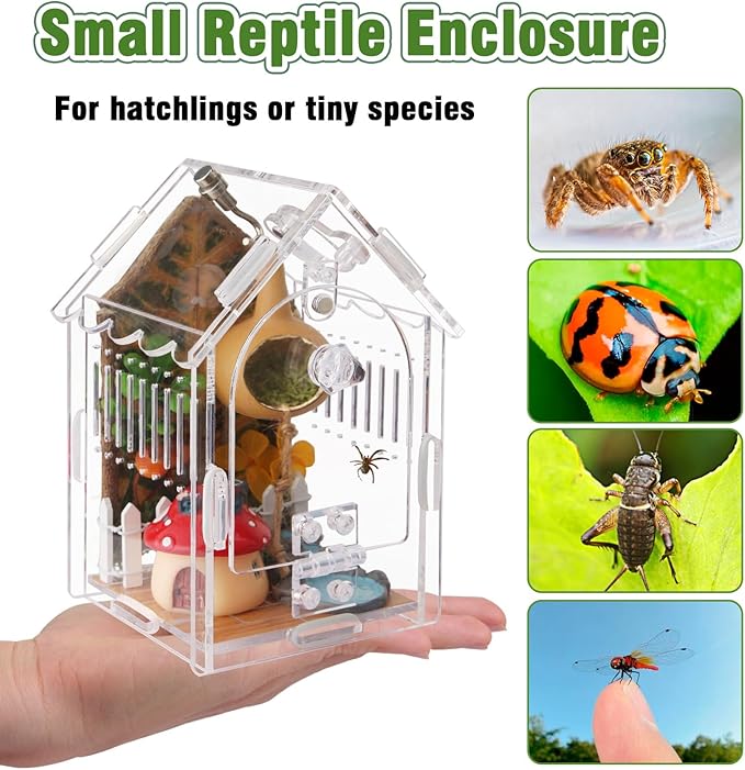Jumping Spider Enclosure - Internal Dimensions 3.15"x3.15"x5.6" Acrylic Terrarium Kit for Tarantulas/Mantis/Reptiles with Magnetic Door, Ventilation & Easy Assembly