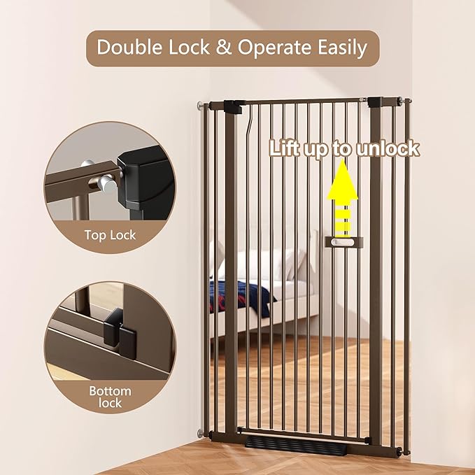 55.1" Extra Tall Dog Gate for StairsDoorways, Cat Gate Indoor for Doorways/Hallways/Kitchen, 30.1-33.8"" Wide Include 4.13" Extension Kits, No Drilling Auto Close High Pressure Mounted, Brown
