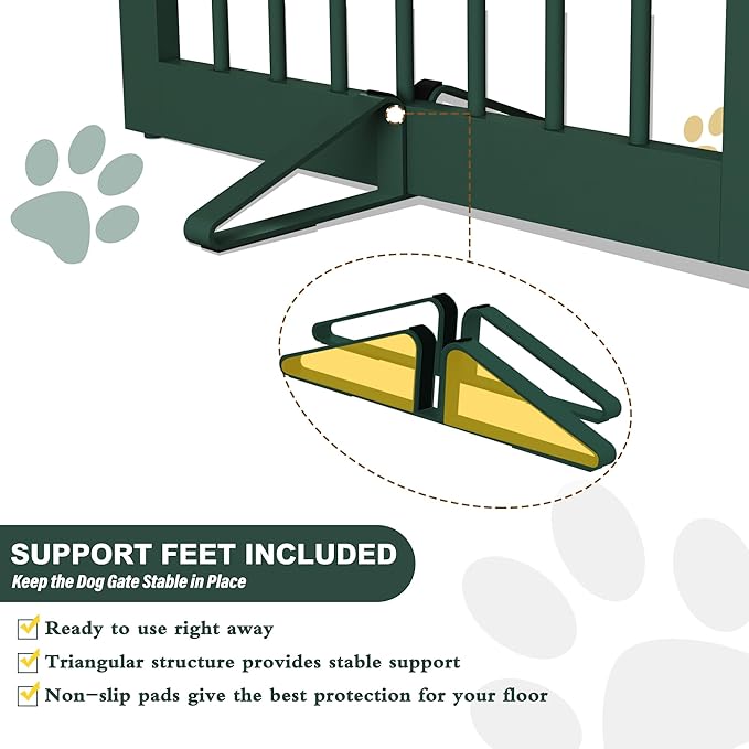 PUPETPO Freestanding Pet Gate for Dogs, Foldable Wooden Dog Gate for House, Extra Wide Indoor Pet Barrier for Stair, Doorway, Hall, Support Feet Included, 120 Inch Wide, 6 Panels 24",Green