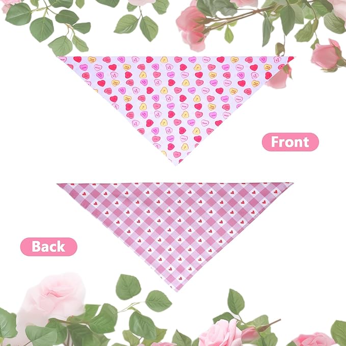 Valentine's Dog Bandanas Large 1PCS, Triangle Reversible Sweetheart Scarf for Boy and Girl, Love Bibs Accessories for Medium Large Dogs Cats