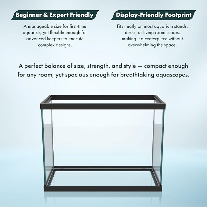SubstrateSource 20 Gallon Glass Aquarium - 24 x 12.5 x 17.25 in - Large Clear Rectangular Rimmed Freshwater/Saltwater Fish Tank for Betta, Goldfish, Guppy, Shrimp for Home or Office Aquascaping