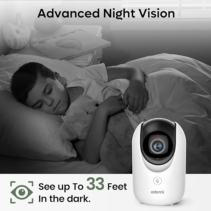 adomii 2K Indoor Cameras for Home Security - Camera with Pan/Tilt, 33ft Night Vision, 2 Way Audio, BLE Pairing - Motion Detector Indoor Wi-Fi Camera for Baby & Pet Monitor