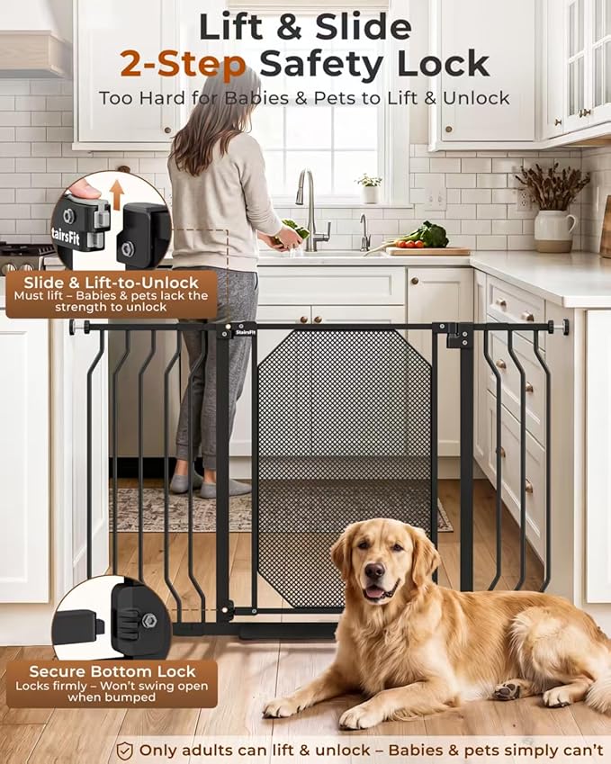 29.5-48" Baby Gate for Stairs, Child & Pet Proof, No-Drill Pressure Mount Auto Close One-Hand Operation, 30.5" Tall Indoor Dog Gate for Doorways, 4 Adjustable Sizes, Black