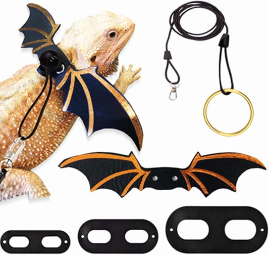 3 Size Pack Bearded Dragon Leashes and Harnesses, Bearded Dragon Harness, Soft Leather Detachable Adjustable Reptile Lizard Wing Leash (Black)