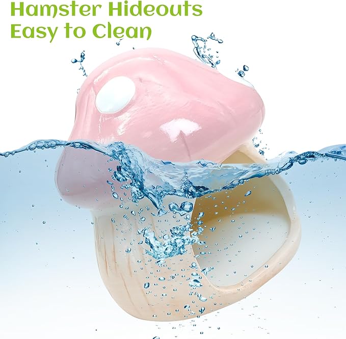 BNOSDM Ceramic Hamster Hideout Cute Mushroom Shape Hamster House and Habitat Cool Hamsters Hide Suitable for Syrian, Mice, Dwarf Hamsters, Gerbils (Pink)