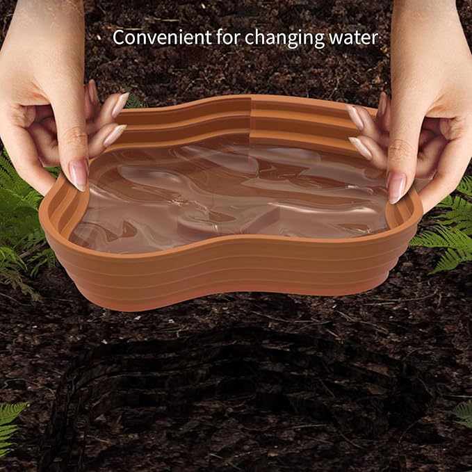 Sloped Animal Water Container Simulated Living Space Platform for Tortoises Amphibians Soaking Tub for Turtles Safe Turtle Drinking Bath Pan Multi Functional Soaking Dish Indoor/Outdoor Turtle Water