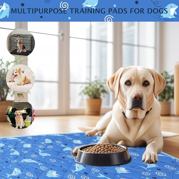 IEUUMLER Washable Pee Pads for Dogs, 2 Pack Non-Slip & Waterproof Pack Whelping Pad, Reusable Washable Puppy Potty Training Pad with Fast Absorbent for Playpen EU007 (Dolphin, 42"X28"-2pcs)